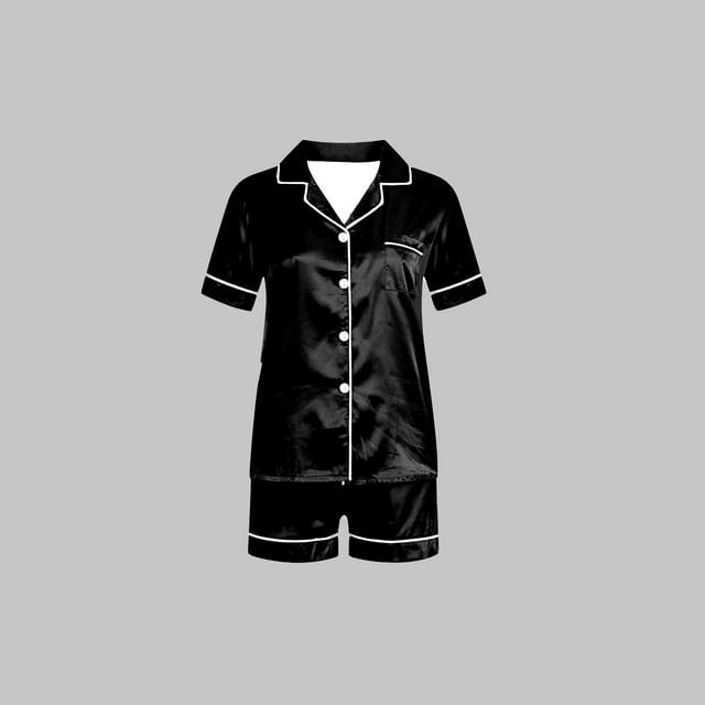 Pantalons de Pyjama pour Femmes, Hauts à Manches Courtes pour Femmes, Blouse Décontractée pour Enfants Col Rabattu Manches Courtes Mode Ensemble de Pyjama