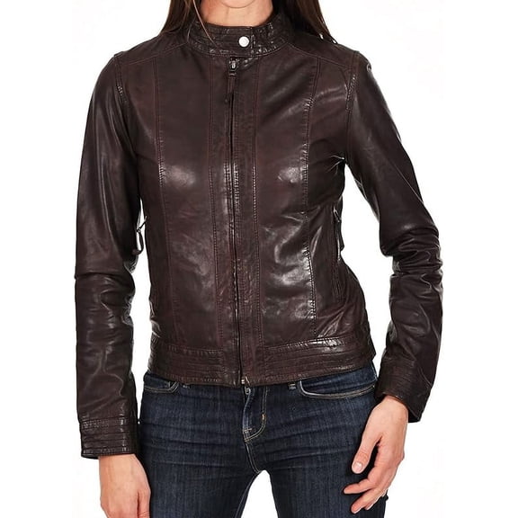 Celebrity Women's Lambskin Leather Jacket Motorcycle Slim Fit Biker W059