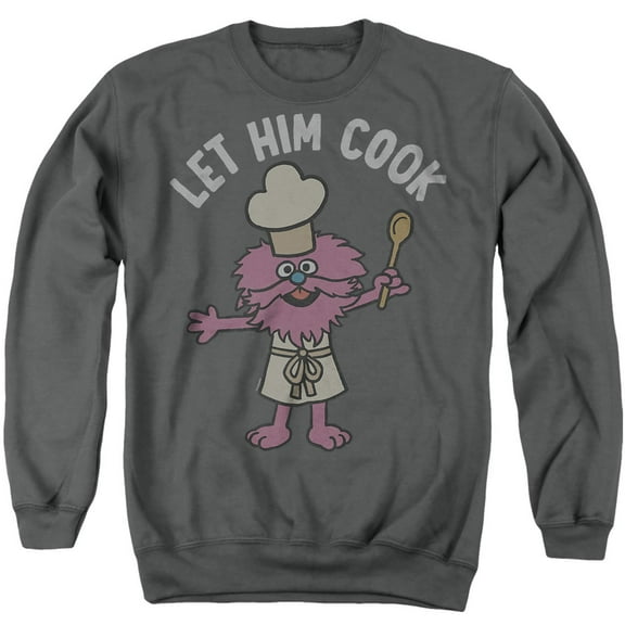 Sesame Street Gonger Let Him Cook Unisex Adult Crewneck Sweatshirt, Charcoal, 4X-Large
