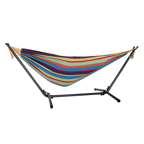 Clearance Polyester Hammock Sets for Double kids & Adult, Lightweight Polyester Portable Hammock with 8.5 FT Stand, Parachute Hammock for Backpacking, Camping, Travel, Beach, Yard, S10389