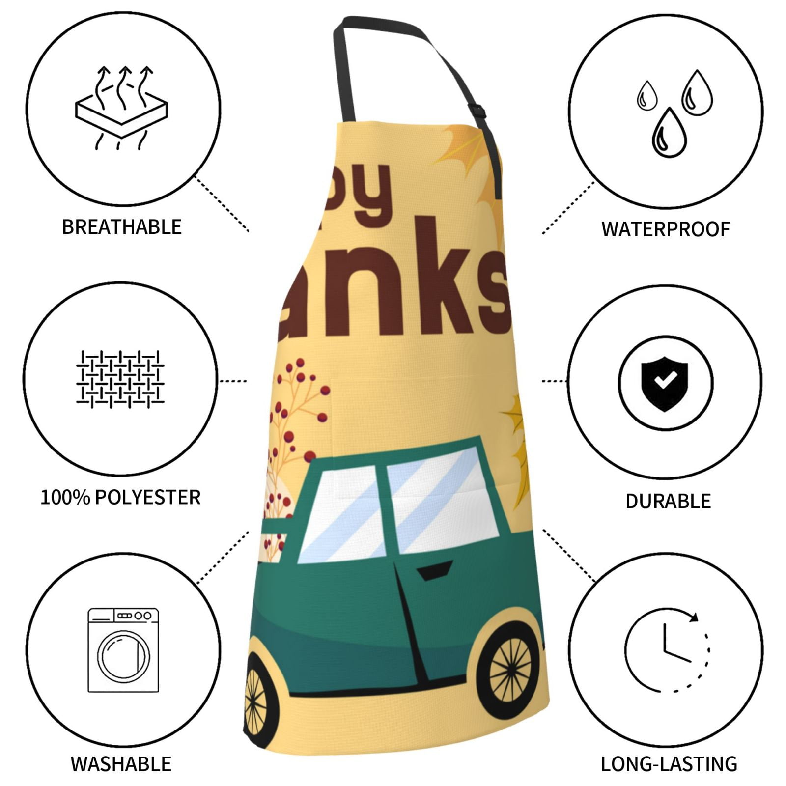 Kdxio Happy Thanksgiving Day Apron with Pockets Adjustable Kitchen Aprons for Men Women Waterproof Aprons for Cooking,Drawing,Crafting, Baking Household Cleaning