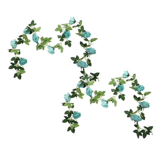 Flexible Bendable Artificial Rose Vine Garland, 2Pcs 6.6FT Realistic Silk Flower Ivy Vine, No-Maintenance Hanging Plant for Wedding Arch Wall Garden Bedroom Outdoor Party Layout,Blue