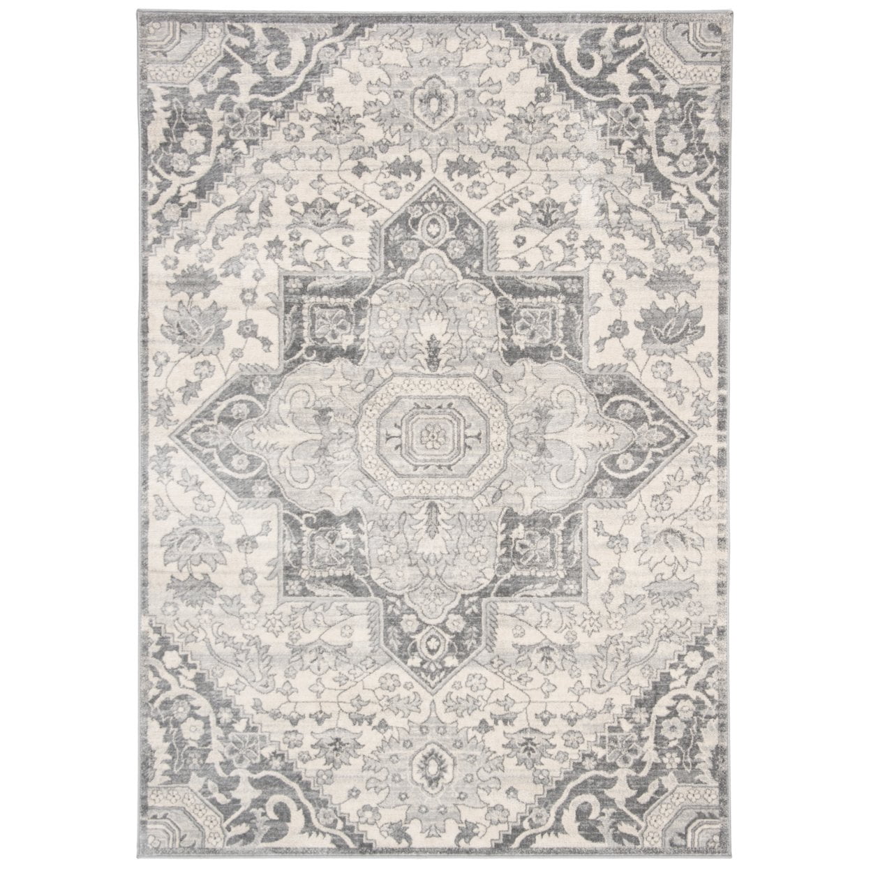 SAFAVIEH Brentwood Felix Floral Area Rug, 6'7" x 6'7" Round, Grey/Cream