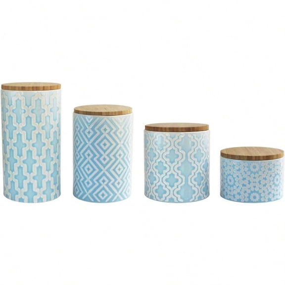 Arabesque Canister Set Ceramic Blue 4 Piece