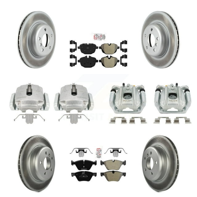 Transit Auto Front Rear Disc Brake Caliper Coated Rotors and Semi-Metallic Pads Kit (10Pc) for Car BMW 528i xDrive Without Performance Brakes with 330mm Diameter Rotor KCG-101511N