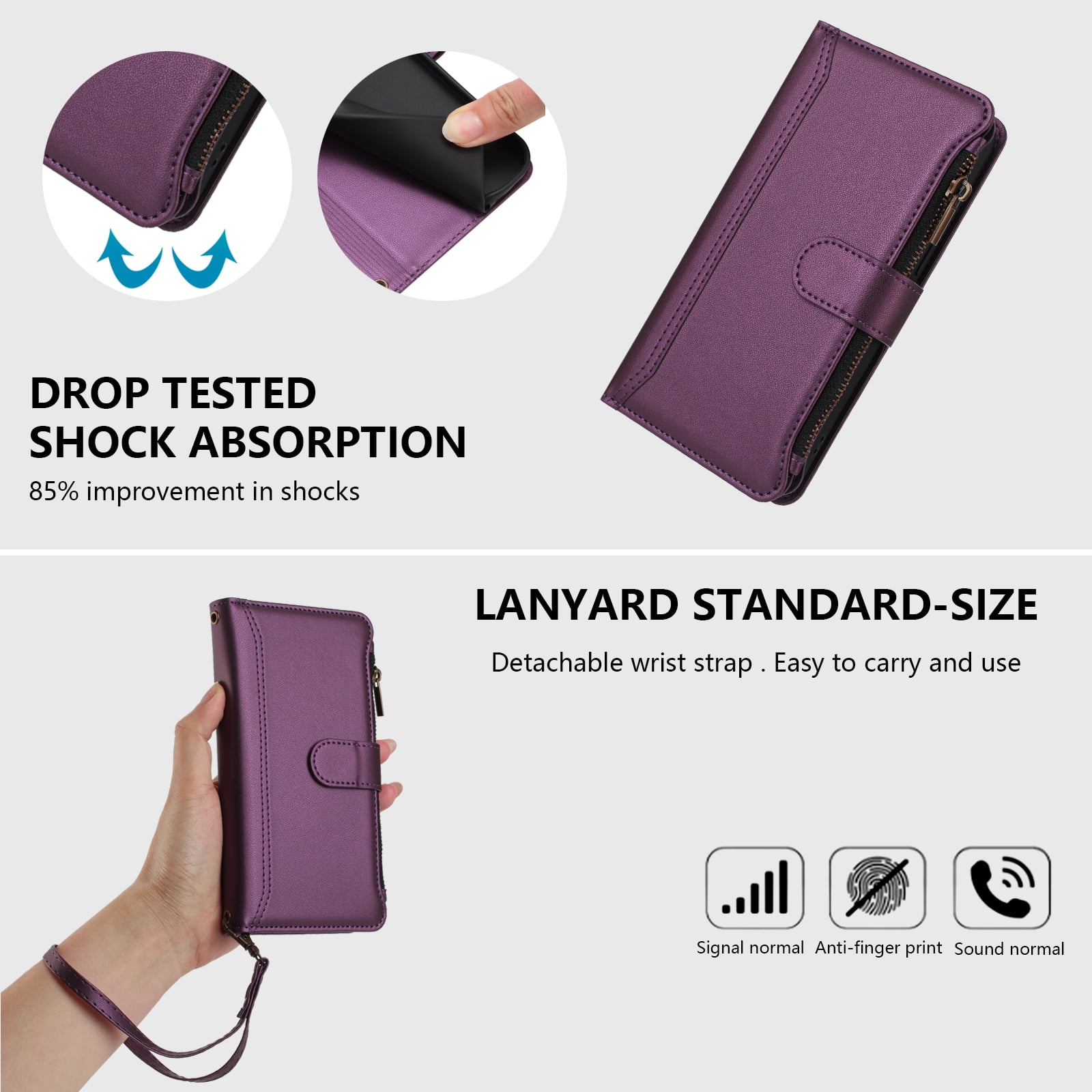 Case for TCL K24 Classic Leather Phone Case with Detachable Wrist Strap Zipper Pocket Card Holder Kickstand Support Wireless Charging Shockproof Cover
