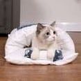 thumbnail image 3 of Saco de dormir para gatos, cueva para gatos, linda cama para gatos con almohadas extraíbles, tapete suave para mascotas, cama para mascotas lavable a máquina, patrón de gato azul L, 3 of 7