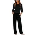 thumbnail image 2 of LEKWK Lounge Sets for Women Crewneck 3/4 Sleeve Top and Elastic Waist Pants Casual Sleepwear Pajamas Fall Winter 2 Piece Loungewear, 2 of 8