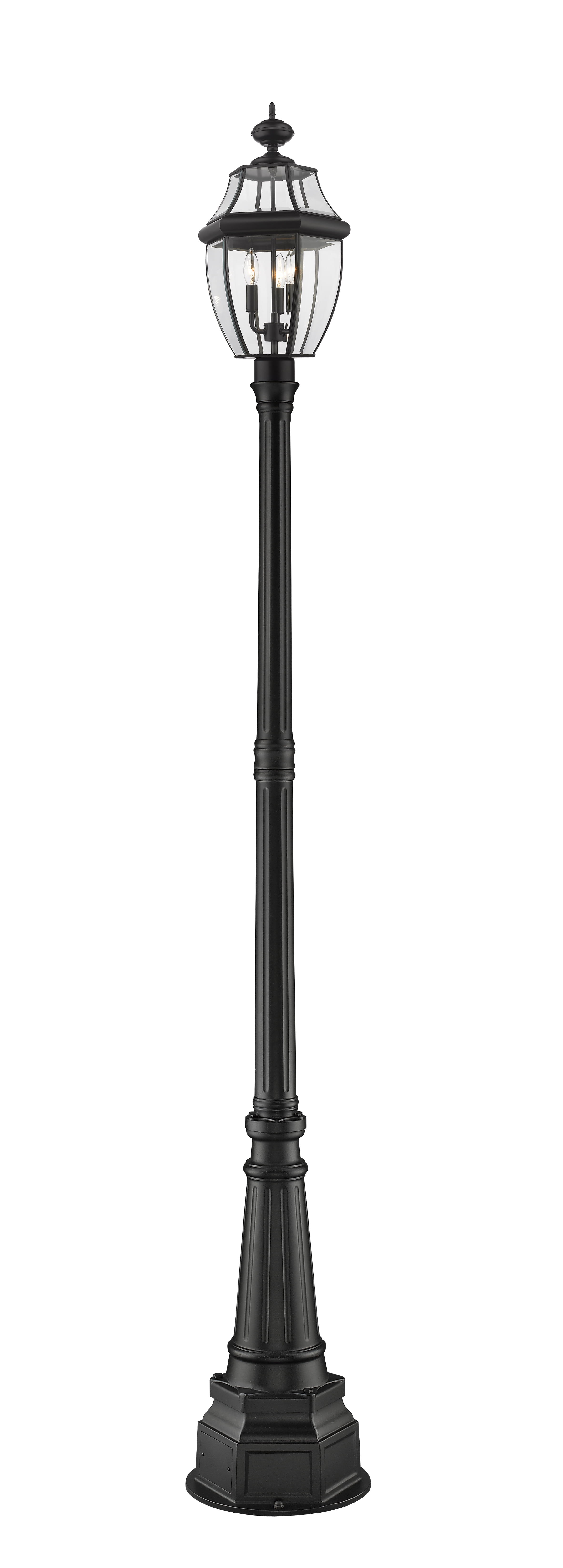3 Light Outdoor Post Mounted Fixture Frame Finish Black