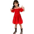 thumbnail image 3 of XXWXYD Girls Off Shoulder Ruched Princess Beach Dress, Solid Color Summer Tank Skirt Playwear Outfit with Strap for Toddler Baby, 3 of 7
