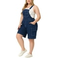 thumbnail image 4 of Unique Bargains Women's Plus Size Denim Overalls Cargo Adjustable Strap Jeans Pants 1X Dark Blue, 4 of 6