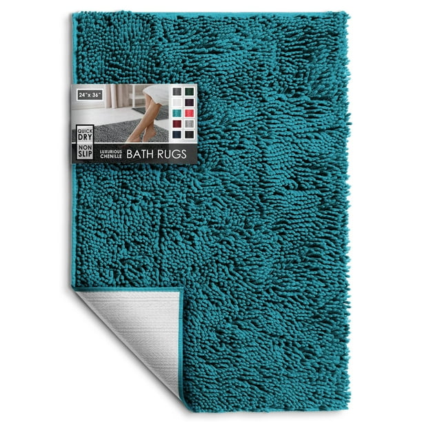 Alfombra de baño Hearth & Harbor de chenilla antideslizante, 61 x 91 cm, color verde azulado
