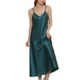 thumbnail image 2 of Defitshape Women's Satin Sleep Dress Deep V Neck Silk Nightgown Long Pajama Dresses Sexy Dressing Gown Spaghetti Strap Sleeveless Chemises Tea Length Sleepwear Summer Lingries Dark Green Teal Medium, 2 of 5