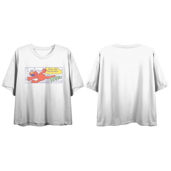 Sesame Street Run Elmo Juniors White Crop T-shirt-2XL