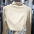 thumbnail image 2 of Women's Plain T-Shirt Blouses Slim Fitted Long Sleeve Mock Turtle Neck Layering Fall Winter Cute Tee Tops,Beige,L, 2 of 4