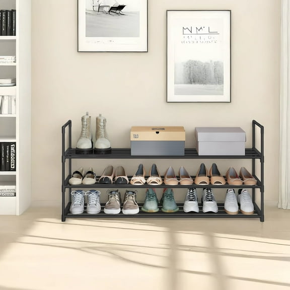 3-Tier Metal Shoe Rack Organizer – Stackable, Space-Saving Storage Shelf for 20-24 Pairs, Upright or Upside Down, Entryway & Closet Use, Black