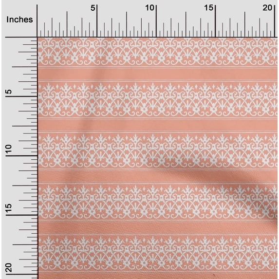 oneOone Cotton Silk Peach Fabric Stripe & Swirl Block Craft Projects Decor Fabric Printed By The Yard 42 Inch Wide