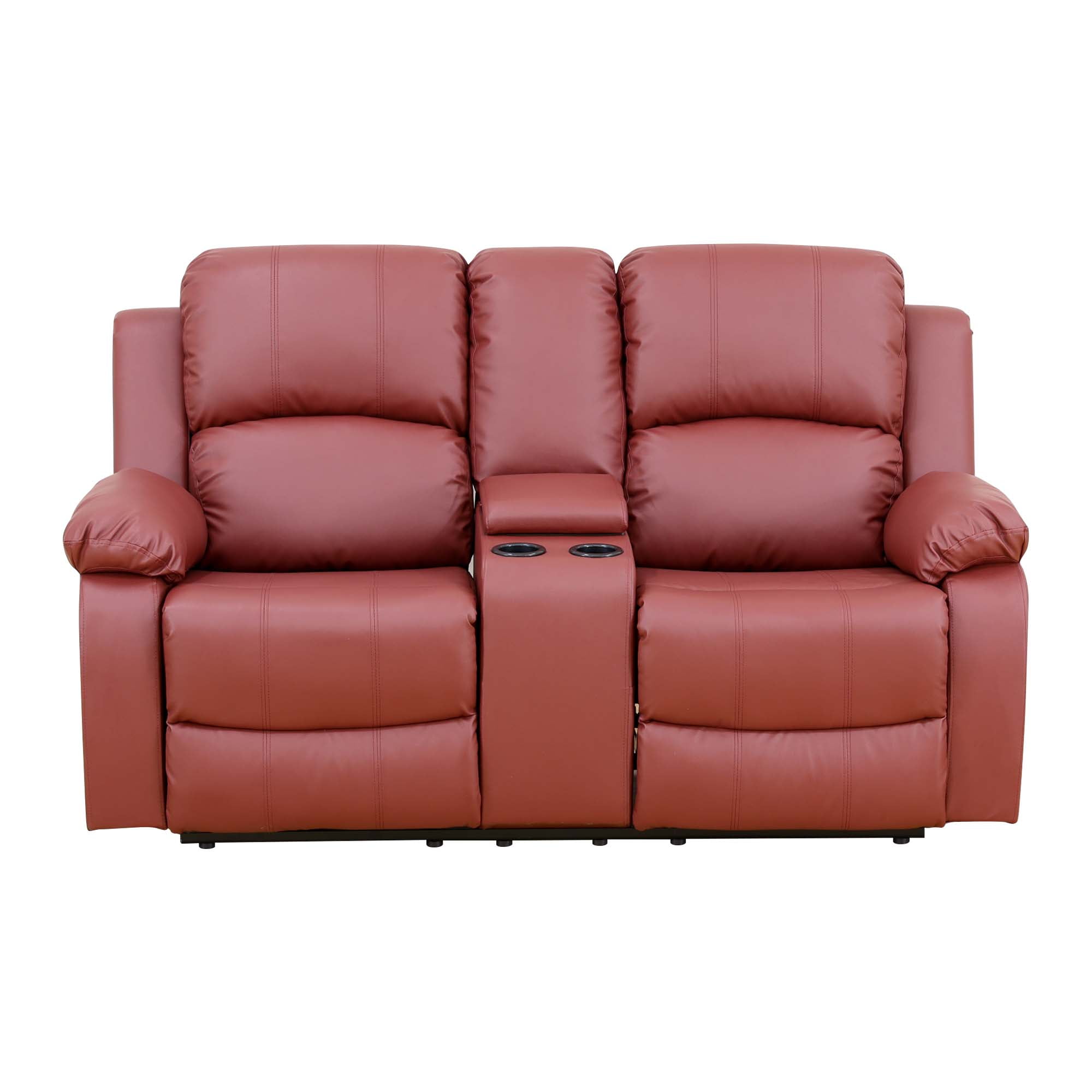 Aukfa Double Manual Recliner Chair, Overstuffed Loveseat with Cupholder for Living Room, Red