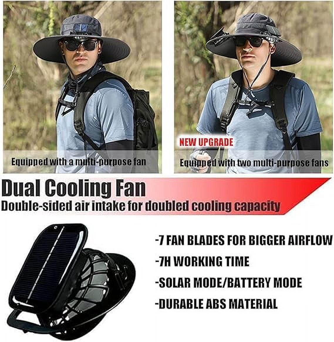 Solar Fan Hats for Men, Upf50+ Solar Fan Hat, Solar Powered Fan Hat with 2 Solar Fan Fishing Hats, 3 Speed Adjustable, Dark Gray