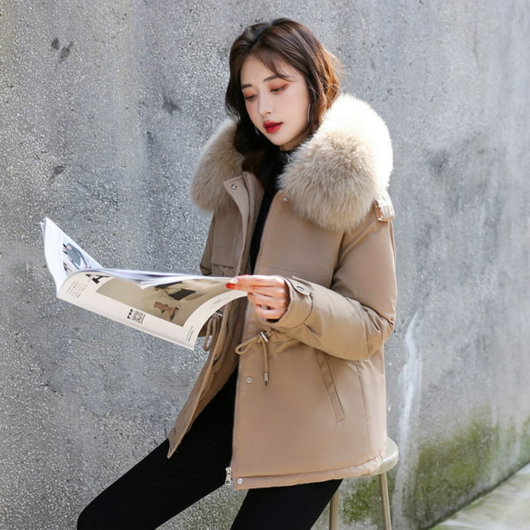 Slim faux fur zipper women's jacket sales