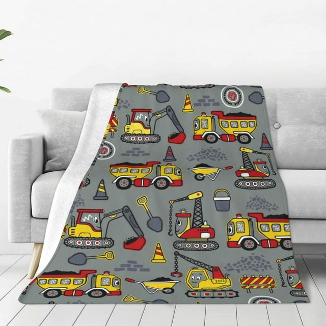 Balery Funny Construction Manta de Felpa Suave y Acogedora – Cobija de Franela Aterciopelada para Cama, Lavable y Cálida para Sofá, Mascotas, Transpirable-80"x60"