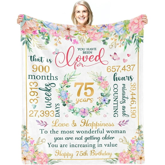 75th Birthday Gifts for Women 75th Birthday Decoration Gifts for Women Blanket for 75th Birthday 75 Birthday Gifts for Women Mom Blanket Gifts for Mom from Daughter Throw Blanket 60x50 inches