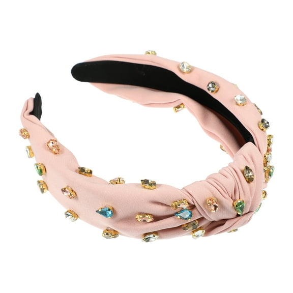 Unique Bargains Pink Headband Full of Diamonds Women Knotted Fashion Pleated Headband Versatile Outer Hair Accessories