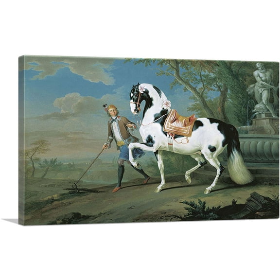 ARTCANVAS Man Leading Black White Horse Canvas Art Print by Johann Georg de Hamilton - Size: 26" x 18" (0.75" Deep)