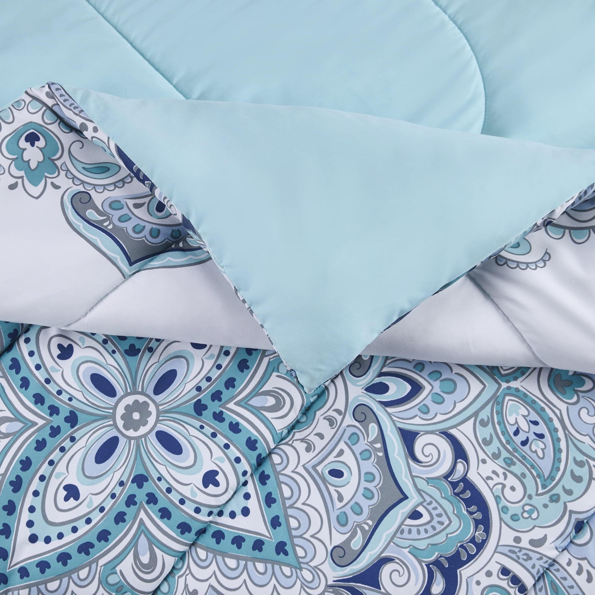 Mainstays 10-Piece Teal Medallion Bed in a Bag, Full