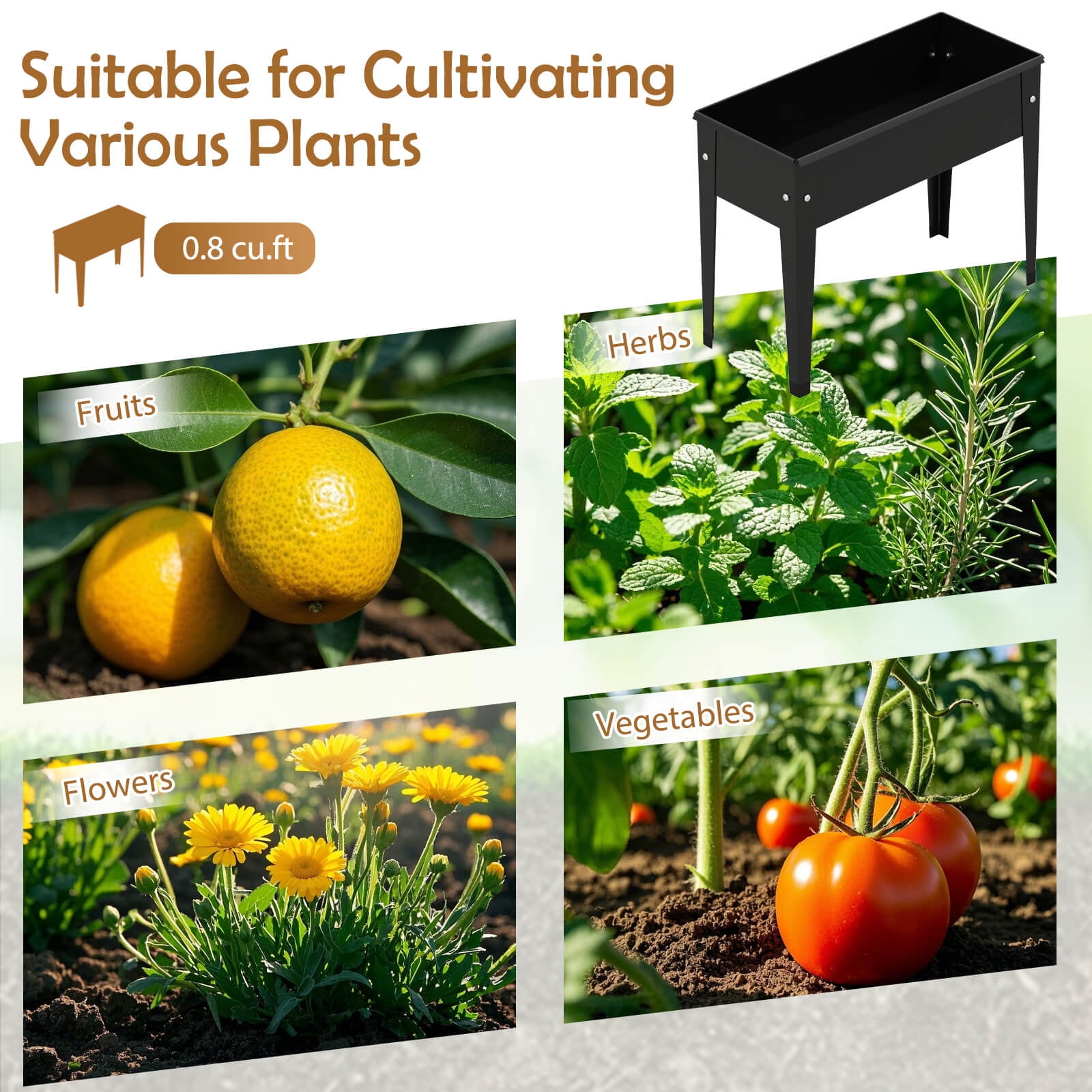 Costway 1 PCS Raised Garden Bed Elevated Metal Planter Box with Legs Drainage Holes Gardening Box
