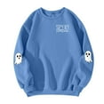 thumbnail image 5 of Lumtrix Halloween Long Sleeve Crewneck Sweatshirt Women Pumpkin Halloween Shirt Cute Ghost Letter Pullover Spooky Season Party Tops Blue XL, 5 of 6
