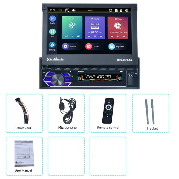 ESSGOO 1Din 7 " Universal Retráctil Coche Estéreo Multimedia Reproductor De Vídeo Bluetooth Carplay Android auto