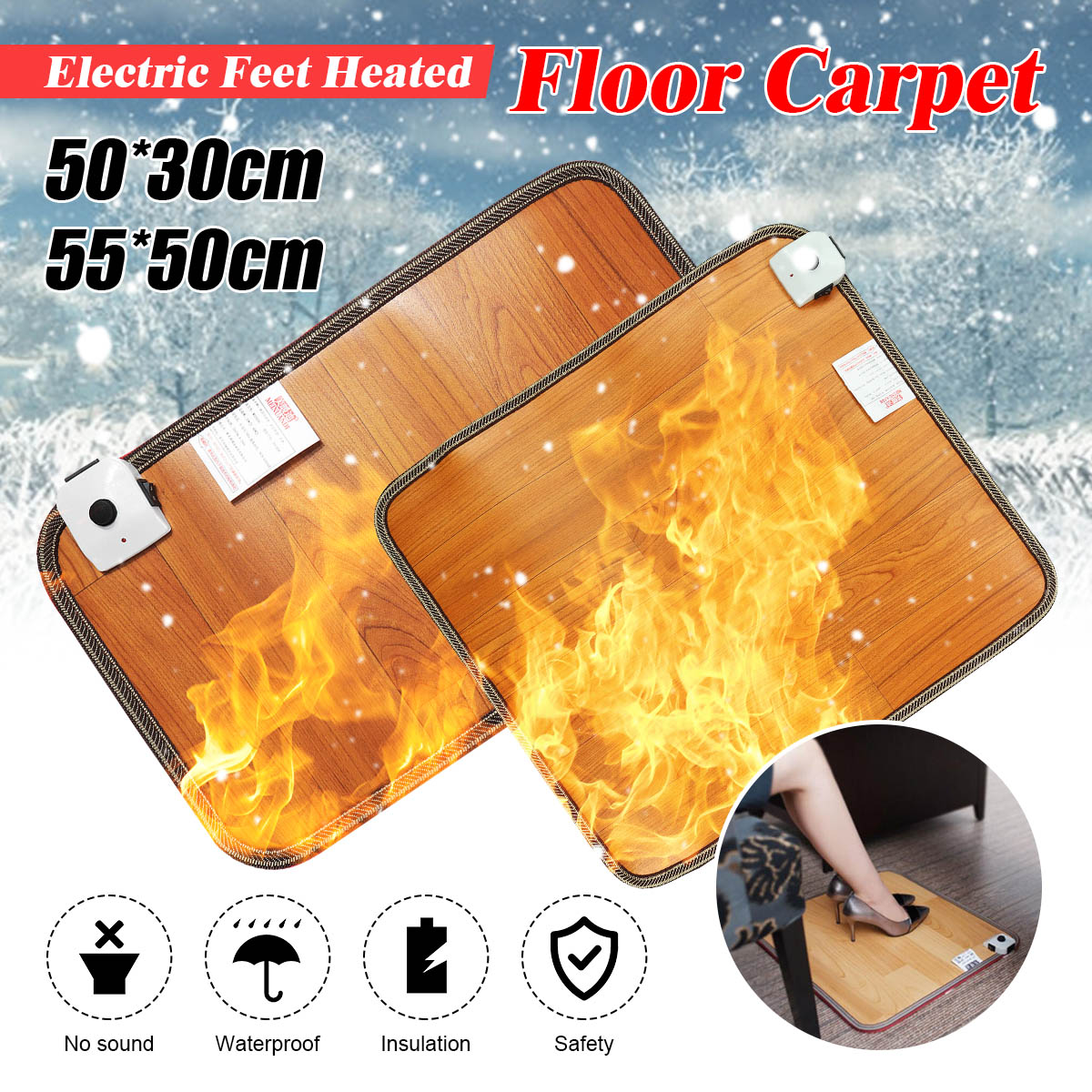 55*50cm/50*30cm Winter Electric Foot Feet Warmer Heated Floor Carpet