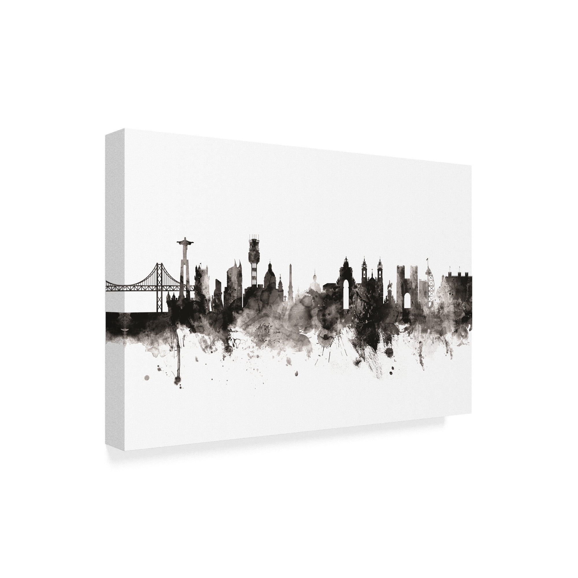 Trademark Fine Art 'Lisbon Portugal Skyline Black White' Canvas Art by Michael Tompsett