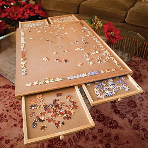 with Five Sliding Drawers FORUP Wooden Puzzle Table Jigsaw Puzzle Spinner Puzzle Accessories for 1000 Pcs Puzzle Plateau-Smooth Fiberboard Work Surface