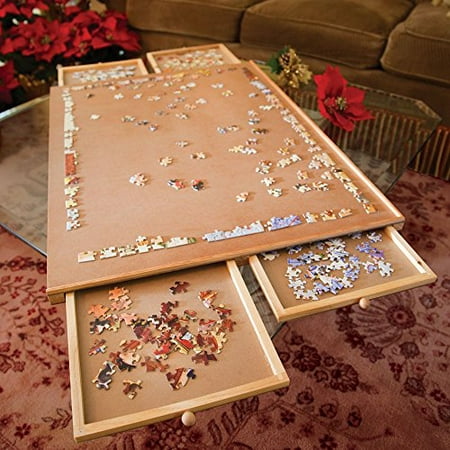 Bits and Pieces - The Original Jumbo (1500 Piece) Size Wooden Puzzle Plateau-Smooth Fiberboard Work Surface - Four Sliding Drawers Complete This Puzzle Board Storage System