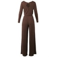 thumbnail image 3 of A2Y Women's Long Sleeve Wide Leg Elastic Waist Back Key Hole Long Pants Jumpsuit Americano 1XL, 3 of 5