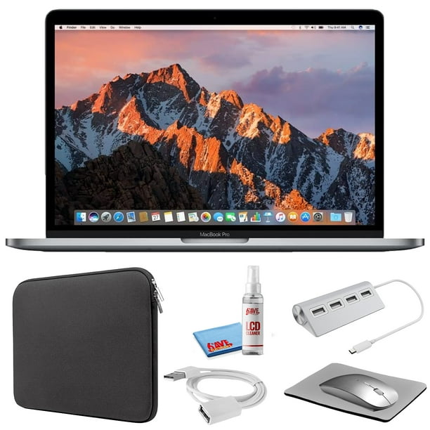 Apple MacBook Pro 13 Pouces (i5 2.9GHz, 512GB SSD) (Fin 2016, MNQF2LL/A) - Ensemble Gris Sidéral avec Pochette à Fermeture Éclair Noire + Kit de Démarrage pour Ordinateur Portable + Kit de Nettoyage (Reconditionné)