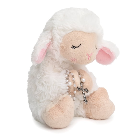 Blessed Plush Lamb 8.5 inches with Rosary Set for First Communion, Christening, Baby Baptism Gifts for Girl, Baptism Gifts for Boys from Parents, Grandparents, Godparents