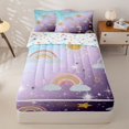 thumbnail image 2 of Manfei Kawaii Rainbow Zipper Twin Comforter Sets with Fitted Sheet and 2 Pillowcases, Bling Stars Galaxy Print Zipper Bedding Set, Blue Purple, Stars Reversible, 4-Piece, 2 of 7