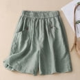 thumbnail image 4 of Rggeeun Womens Shorts Solid Color Elastic High Waist Loose Fit Wide Leg Cotton Linen With Side Pockets & Buttons For Gym Graceful Hot Pants,Green,M, 4 of 5