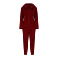 thumbnail image 6 of Penkiiy Women's One Piece Fleece Sleepwear Cute Ears Hooded Christmas Pajamas Jumpsuit Butt Button Back Flap Rompers 2XL Wine, 6 of 6