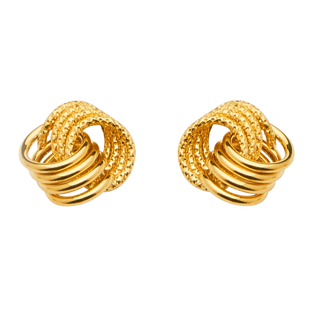 JewelryWeb - 14k Yellow Gold Love Knot Earrings With Push Back 11x10mm ...