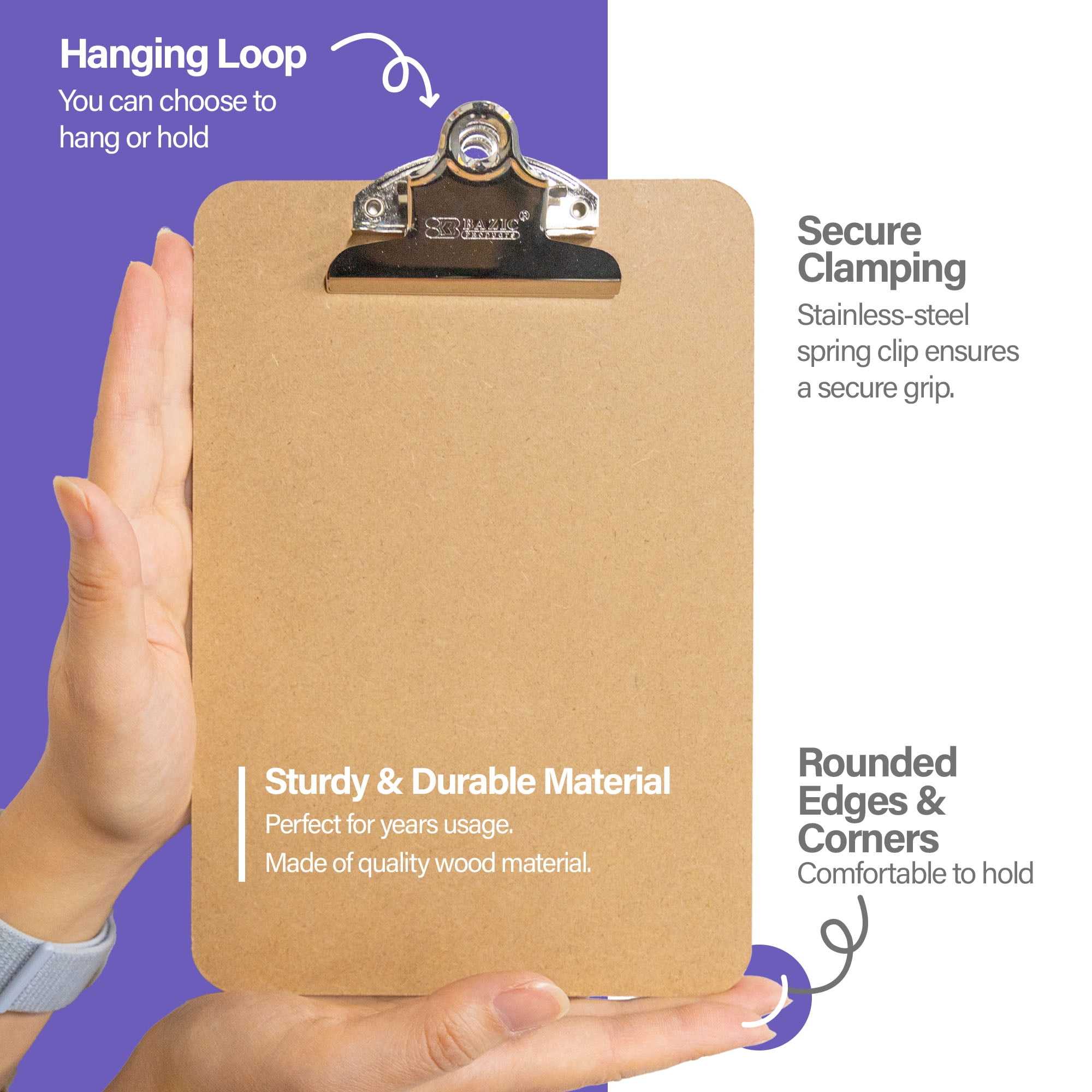 BAZIC Wood Clipboard Memo Size 9" x 6" w/Sturdy Spring Clip Board, 24-Pack