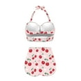 thumbnail image 4 of Yuyamidu Pink Women Bikini Swimsuit Set Quick-Dry Halter Swimsuits, Cherry Ruched Tie Knot Bikini Set of 2 Surfing/Swimming Tummy Control Beachwear Bathing Suit Size M, 4 of 6