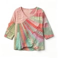 thumbnail image 4 of Dolkfu Boho Women'S Tops Pull-on 3/4 Sleeve Pink V-Neck Blouses & Tops Refreshing Abstract Patchwork Pink,Xl, 4 of 5