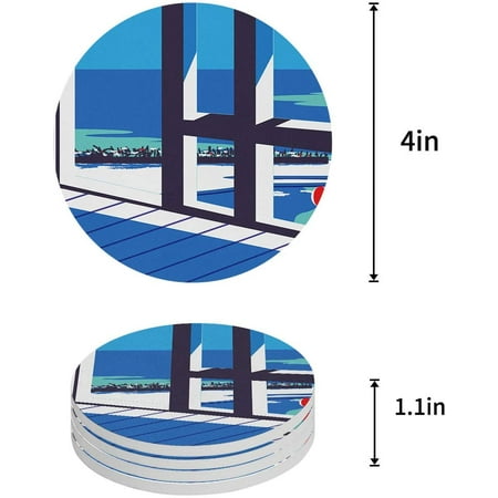 

ZHANZZK Room Beach Blue Sky Water Afternoon Time Set of 4 Round Coaster for Drinks Absorbent Ceramic Stone Coasters Cup Mat with Cork Base for Home Kitchen Room Coffee Table Bar Decor