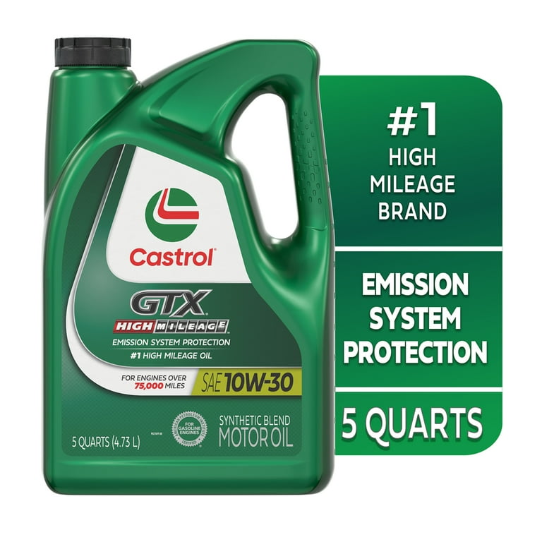 Castrol GTX 10W-30 High Mileage Engine Oil, Synthetic Blend, 5