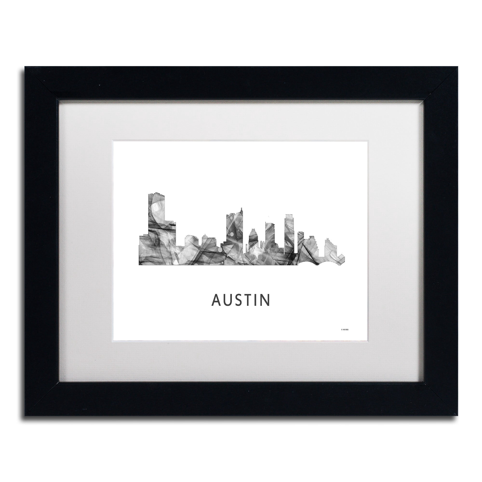 Trademark Fine Art 'Austin Texas Skyline WB-BW' Canvas Art by Marlene Watson, White Matte, Black Frame