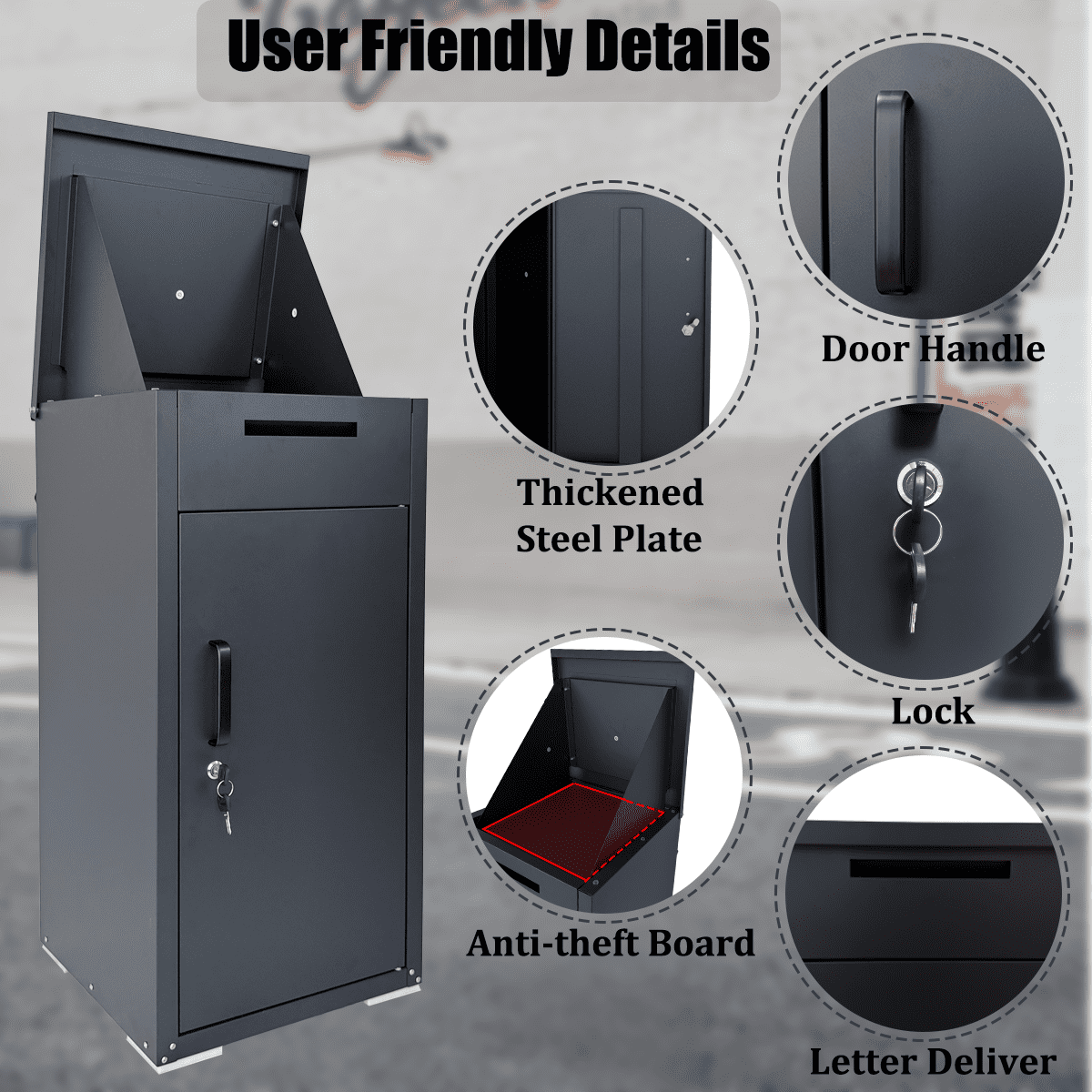 Package Delivery Box for Outside, Anti-Theft Lockable Parcel Drop Box for Packages & Mails, Large Waterproof Delivery Box for Porch, House, Curbside